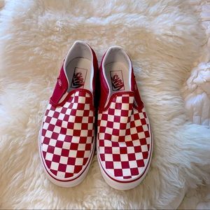 Red checkered Slip-on Vans Size 8